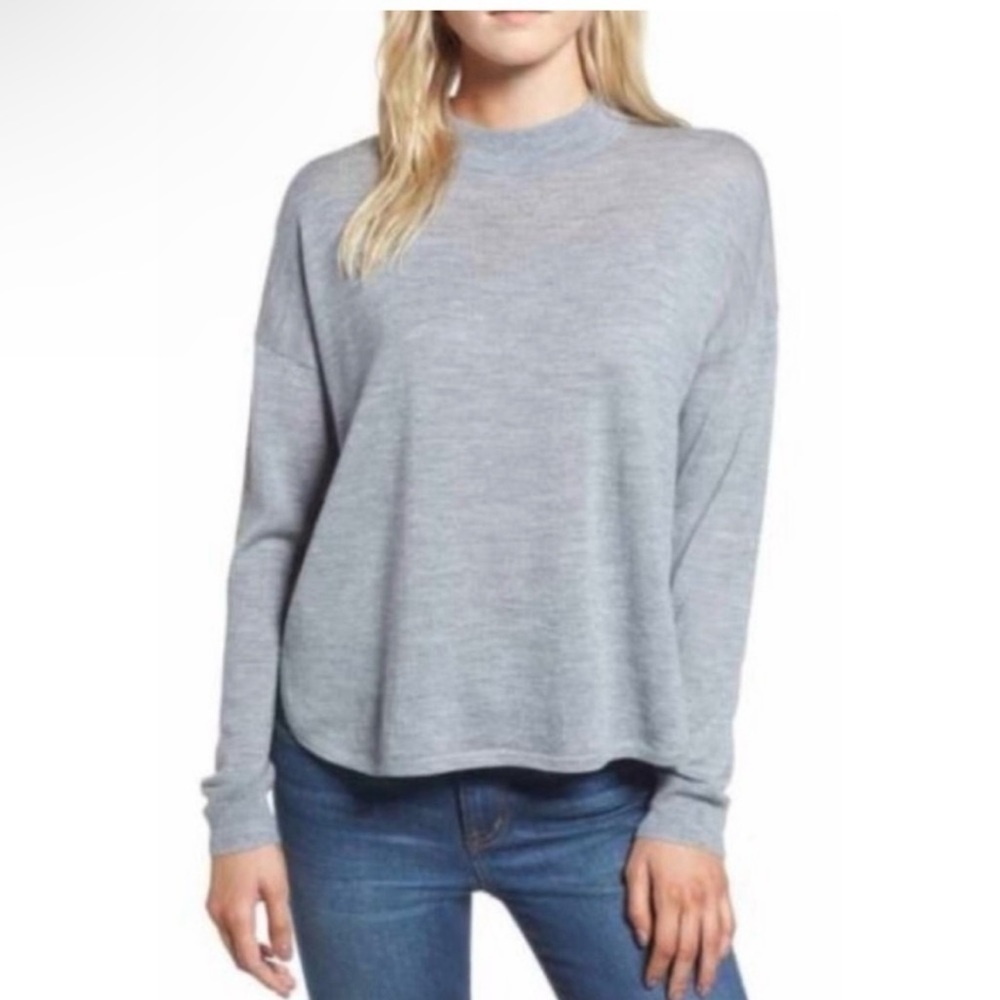 Madewell Mock Neck Boxy Pullover Sweater Merino Wool Gray Sz XS Knit